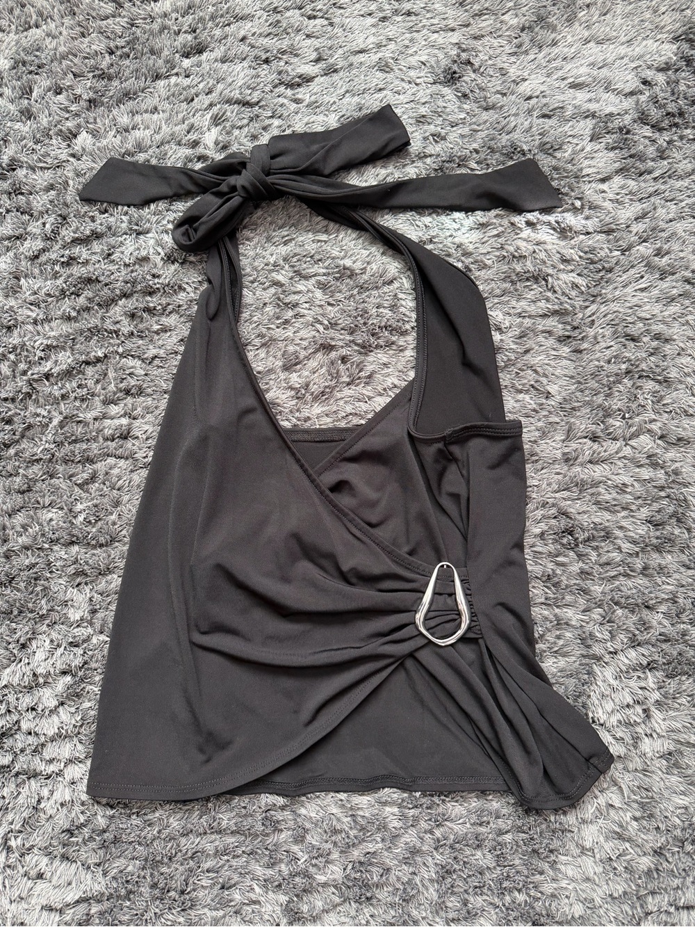 Wild Fable Black Halter Wrap Tie Top with Decorative Ring